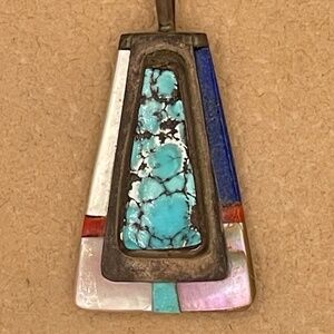 "TJO" Theresa Jo Pendant Sterling Silver Turquoise Coral Mother of Pearl